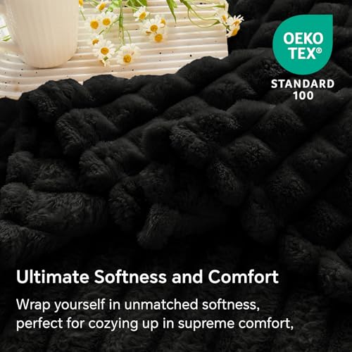 BEDELITE Black Blanket Queen Size for Bed- Super Soft Lightweight 3D Checkered Fluffy Fuzzy Fleece Blanket, Luxurious Cozy Blanket for Room Home Decor, Gift for Women, 90x90 inches - color: Black, size: Queen(90"x90")
