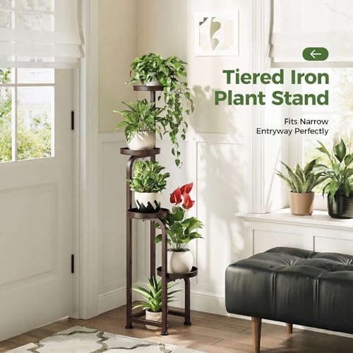 Bamworld Corner Plant Stand Indoor Outdoor, Tall Metal Flower Pot Stands for Multiple Plants, 4 Tier Brown Heavy Duty Plant Shelf for Patio Garden Balcony Living Room Bedroom(Patent Design) - color: Matte Brown, style: Spiral 4Tier