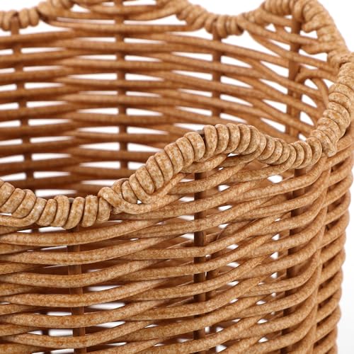 Scalloped Rattan Basket Planter, Woven Plant Basket with Plastic Tray, Decorative Indoor and Outdoor Flower Pot Holder, Farmhouse Style Storage Organizer 8.7x7.5x7.5 - color: Beige