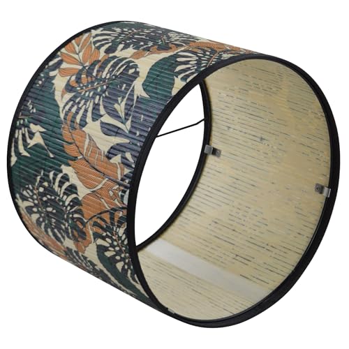 Bamboo Lamp Shade With Tropical Plants Chandelier Covers, Bohemian Farmhouse Drum Lamp Shade for Table Lamp Floor Lamp, Rustic Rattan Light Fixture for Bedroom Living Room (11.8x11.8x9 inch) - color: color1, size: 11.8*9