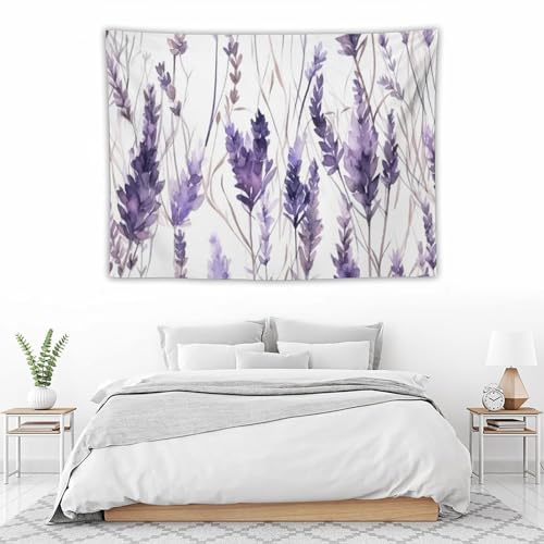 HZOHNAGO Lavender Flower Tapestry Watercolor Purple Floral Pattern Printed Wall Tapestry Wall Hanging for Bedroom Living Room Dorm 40" W x 30" H - color: Lavender-12, size: 40"L x 30"W