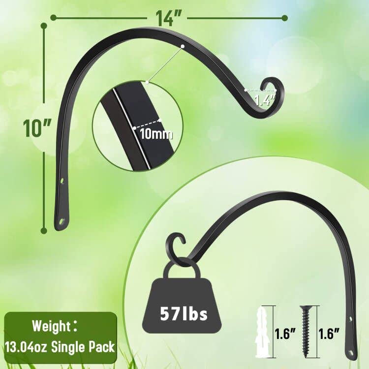 FEED GARDEN 2 Pack 14 Inch Hanging Plant Bracket Wall Hooks Decorative Plant Hangers for Outdoor Hanging Bird Feeders, Wind Chimes, Plant Baskets, Black - color: Black-C, size: 14 Inch