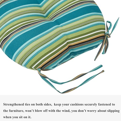 FUNHOME 15"x15"x4" Bistro Chair Cushion Set of 2, Water Repellent Round Outdoor Chair Cushions with Ties, Patio Tufted Chair Pads for Home Garden (Green Stripe) - color: Green Stripe