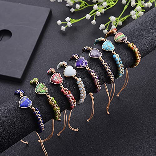Women Boho Wrap Bracelet,Handmade Natural Stone Crystal Emperor Beads Heart Bracelet, Fashion Bohemian Jewelry Gift for Women - color: Light Blue Emperor Stone