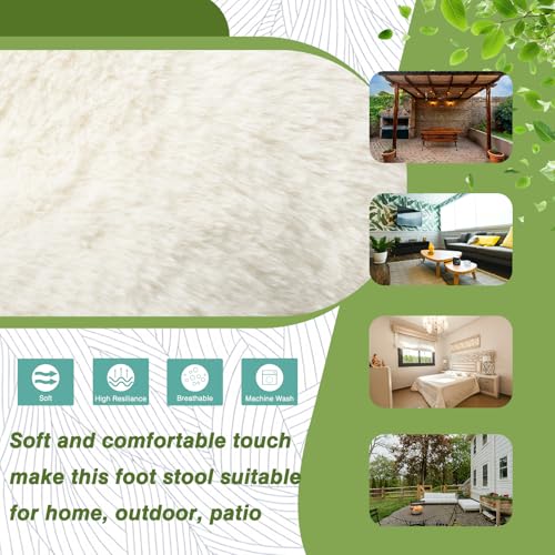 15" Foldable Foot Stool Ottoman with Metal Frame - Washable Faux Fur Beige Upholstered Indoor/Outdoor Footrest for Living Room, Bedroom, Patio - Space-Saving Compact Design - color: Fleece-beige