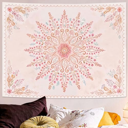 Lunerfex Floral Mandala Tapestry Boho Tapestry for Bedroom Pink Tapestries Wall Hanging Living Room Wall Art and Home Decor 60x80 - color: Pink, size: 80"L x 60"W