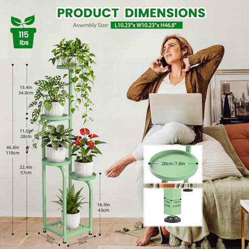 TOSKING 5 Tier Tall Plant Stand Indoor Outdoor,Anti-Tip Plant Stand indoor, Wide Base for Pots, Child and Pet Friendly,Heavy Duty Corner Shelf for Plants & Decor, Space Saving ,Tiered Metal Flower Pot Stand for Balcony, Garden, Living Room, Patio ( Sage G