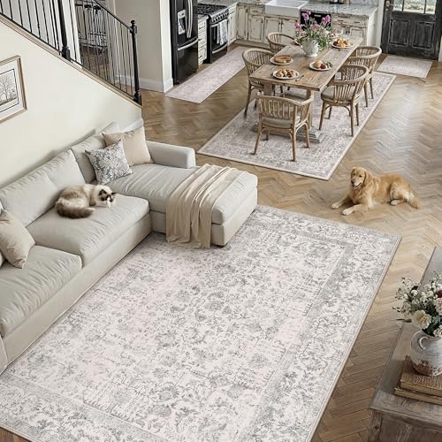 PureCozy Gray Entryway Area Rug 2x3 Door Mat Machine Washable Kitchen Vintage Distressed Non Slip Carpet Indoor Grey Retro Floral Accent Throw Small Rug for Bathroom Office Bedroom Dining Living Room - color: Accent | Grey, size: 2' x 3' (Rectangular)