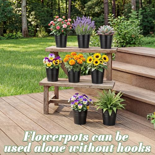 HowRU Hanging Flower Pots, Railing Planter Box for Outdoor Plants 12 Pack 5 Inch Metal Hanging Planters with Detachable Hooks Balcony Window Fence Garden Decoration Flower Boxes (Black) - color: Black