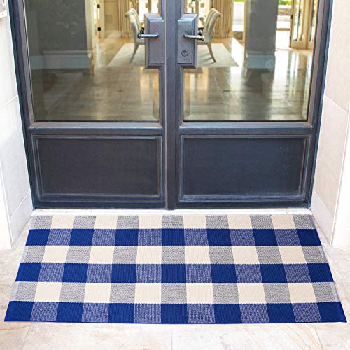 Winwinplus Buffalo Plaid Rug Outdoor Front Porch Decor Farmhouse Decor Rug, 23.6inch x 51.2inch, Blue and White Plaid - color: Blue and White Plaid, size: 23.6'' x 51.1''