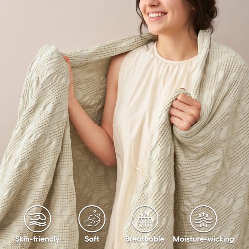 David's Home 100% Cotton Waffle Queen Blanket for College Dorm, Lightweight Breathable Cooling Throw for Spring Summer, Snag-Resistant, Aesthetics Home Decor for Couch Sofa Bed, Light Taupe, 90 * 90 - color: Light Taupe, size: Queen(90*90")
