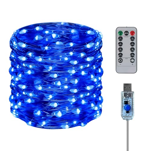 Twinkle Fairy Lights 8 Modes with Remote and Timer 33ft 100LED USB Plug in String Lights Waterproof String Lights for Bedroom Indoor Wreath Party Wedding Christmas Decoration, Blue - color: Blue, size: 1 Pack