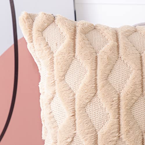 MADIZZ Set of 2 Soft Polyester Short Wool Velvet Decorative Throw Pillow Covers 20x20 inch Khaki Square Luxury Style Cushion Cases Pillow Shell for Sofa Bedroom - color: Khaki, size: 20" x 20" (Pack of 2)