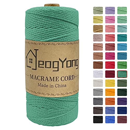 JeogYong Macrame Cord 2mm x 218 Yards, 3-Strand Twisted Natural Cotton Rope, Cotton String Coloured Craft Cord for Plant Hanger Wall Hanging Knitting Crafts, Emerald Color - color: Emerald