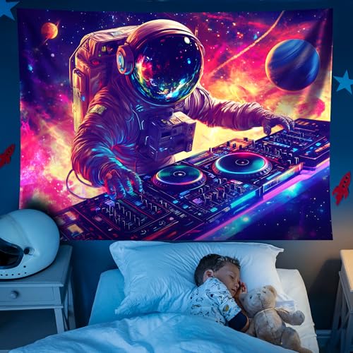 NYZE Blacklight Tapestry Music Wall Tapestry Space Art Colourful Design Tapestries for Hip Hop College Dorm Room Bedroom Wall Decor 79in×59in - color: Astronaut G, size: 79"L x 59"W
