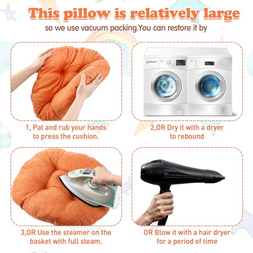 Fumete 8 Pcs 16 Inch Floor Cushions Pillow for Kids Bulk Classroom Round Flexible Seating Floor Cushions for Students Home Daycare School Reading Corner Yoga Meditation Picnic (Orange) - color: Orange