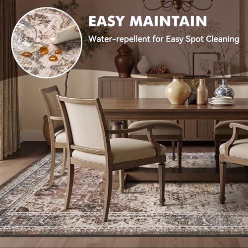9x12 Area Rugs for Living Room Rug Brown Large Bedroom Rug Carpet Washable Neutral Vintage Dining Room Rugs for Under Table Soft Comfortable Non Slip - color: Brown Multi, size: 9' X 12' (Rectangular)