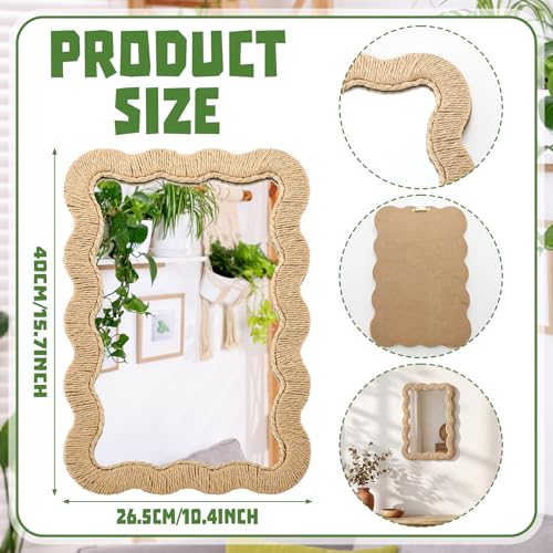 Junkin Boho Coastal Mirror Natural Wicker Scalloped Rattan Mirror with Decorative Rattan Frame Boho Coastal Decor for Bathroom Living Room, Entryway Decor(Rectangle,10.4 x 15.8 in) - size: 15.8"L x 10.4"W, style: Rectangle