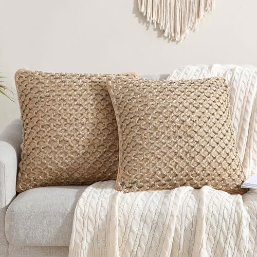 Boho Living 18x18 Beige Throw Pillow Covers Pillow Insert not Included - Boho Pillow Covers Only, Pack of 2 - color: Beige, size: (2) 18" x 18" Pillow Covers