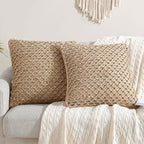 Boho Living 18x18 Beige Throw Pillow Covers Pillow Insert not Included - Boho Pillow Covers Only, Pack of 2 - color: Beige, size: (2) 18" x 18" Pillow Covers