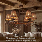 Set of 6 Rattan Lamp Shade Natural Rattan Clip-on Chandelier Lampshade Mini Handmade Woven Vintage Boho Farmhouse Wicker Table Light Cover for Candle Bulb (Round)