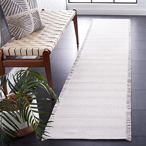 SAFAVIEH Augustine Collection Runner Rug - 2' x 9', Ivory & Grey, Cotton Stripe Fringe Design, Non-Shedding & Easy Care, Ideal for High Traffic Areas in Living Room, Bedroom (AGT501F) - color: Ivory/Grey, size: 2' x 9' (Runner)