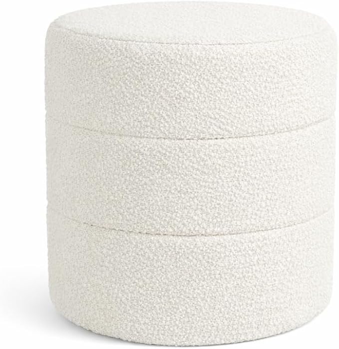 Spatial Order Upholstered Round Ottoman (No Lid, Seat Only) | Spatial Order Home Décor | Foot Rest Pouf – Cream Boucle