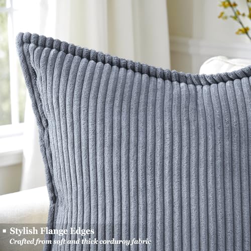 decorUhome Summer Corduroy Blue Grey Throw Pillow Covers 16x16 Set of 2 Decorative Soft Boho Farmhouse Couch Pillow Covers for Living Room Bed Sofa Broadside Striped Pillow Cases - color: Blue Grey, size: 16" x 16" (Pack of 2)