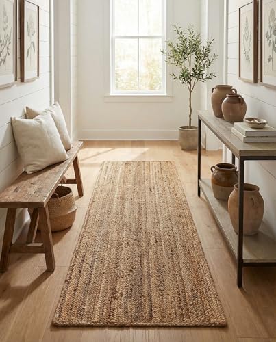 Rugs.com - Braided Jute Rug – 8 Ft Runner Natural Hand Braided Jute Rug – Eco-Friendly Flatweave for Hallways and Entryways - size: 2'7" x 8' (Runner)