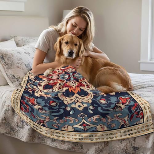 Bohemian Throw Blanket for Couch Gifts for Women Blue Retro Boho Ethnic Farmhouse Colorful Flannel Cozy Soft Thick Blankets Warm Plush Fleece Blanket for Bed Sofa 30" x 40" - size: 30" x 40"