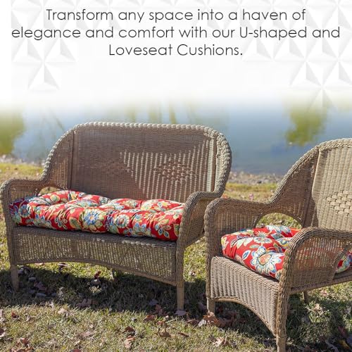 RSH DECOR: Tufted U-Shapes & Lumbars 2 of Each | 19” x 19” & 20" x 12" | Water-Resistant Spun Fabric | Outdoor Wicker Cushions & Support Pillows for Patio Furniture | Fenbrook Teal - Made in USA - color: Fenbrook Teal, size: 19" x 19" & 20" x 12"