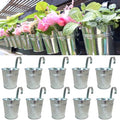 LaLaGreen Fence Planters for Outdoor Plants (10 Pack, 4 Inch) Balcony Planter Railing Hanging, Small Silver Metal Flower Pot Rail Wall Cute Farmhouse Garden Rustic Deck Porch Window Box Bucket Decor - size: 4 Inch (Silver)