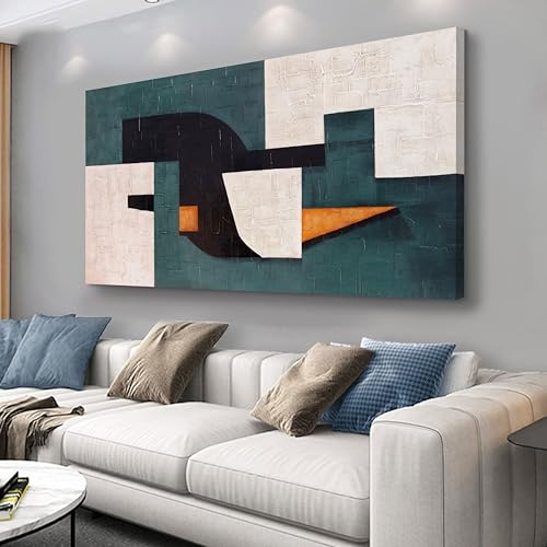 Abstract Wall Art Aesthetic Boho Wall Decor Neutral Abstract Wall Art Blue-Green Geometric Patterns Abstract Framed Artwork for Living Room Bedroom Office 20" X 40" - color: Green, white, black, size: 40"L x 20"W