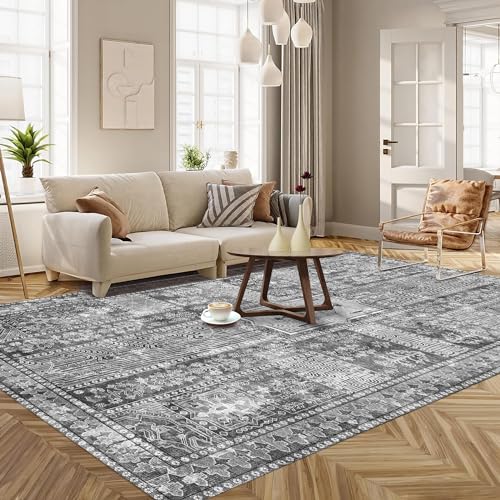 YARNSCAPE Vintage 3' x 5 ' Washable Area Rug - Stylish Indoor Rug for Living, Dining or Bedroom - Lightweight Carpet with Non-Slip Backing - Foldable for Easy Placement and Maintenance - Grey - color: Vintage-grey, size: 3' x 5' (Rectangular)