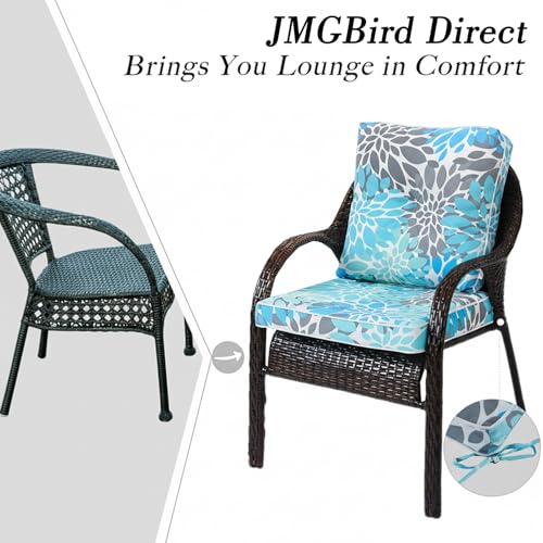 JMGBird Outdoor Chair Cushions Set - 19"x19" Deep Seat & Back Cushions, Water-Resistant Tufted Pillows for Patio Furniture - color: Blue-white, size: 19"×19"