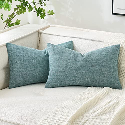 MIULEE Pack of 2 Decorative Linen Burlap Coastal Pillow Covers Farmhouse Boho Accent Pillowcases for Sofa Car Couch Bedroom Living Room Decor 12x20 Inch Teal - color: Teal, size: 20" x 12" (Pack of 2)