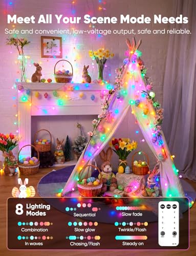 Minetom Globe String Lights, 33 Feet 100 Led Fairy Lights Plug in, 8 Modes with Remote Mini Globe Lights for Indoor Outdoor Bedroom Party Garden Christmas Tree Easter Decoration, Pink + Multicolor - color: Pink + Multicolor, size: 100LED
