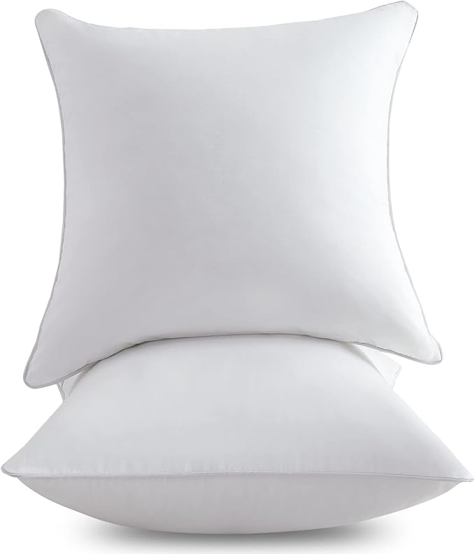 FAVRIQ 16 x 16 Pillow Inserts (Set of 2) - 16 Inch Square Interior Sofa Throw Pillow with 100% Cotton Cover - Decorative Pillow Insert Pair - White Couch Pillow