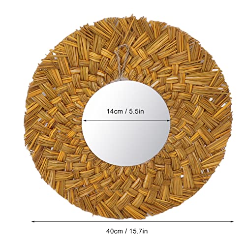 Retro Straw Weave Hanging Mirror, Rattan Boho Circle Mirrors for Wall Decor, Wall Mounted Mirror (Gold) - color: Gold