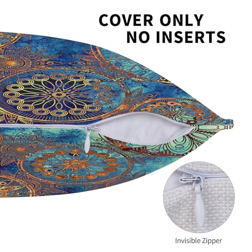 Boho Floral Pillow Covers 18 x 18 Set of 2 Bohemian Ethnic Style Linen Throw Pillow Cover Mandala Pattern Vintage Blue Decorative Pillowcases for Living Room Couch Bed Sofa Outdoor - color: Boho, size: 18" x 18" (Pack of 2)