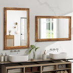 ULIKE Rectangular Wood Mirror with Natural Wooden Bead Frame, 24x36 Inch Rustic Farmhouse Wall Mirror for Bathroom Nursery Bedroom Living Room Brown - color: A Bead Rustic Brown