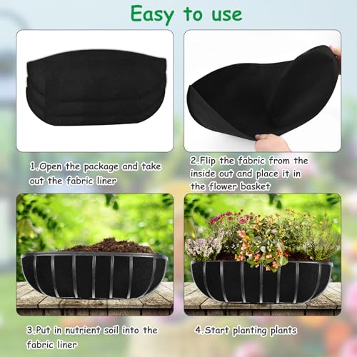 3PCS 24 Inch Planter Basket Liners Fabric Window Box Liners Felt Trough Planter Liner Replacement Black Flower Basket Liner Non-Woven Hanging Plant Liner for Planters Garden Fence - Avoid Bird Nesting - size: 3PCS 24 Inch