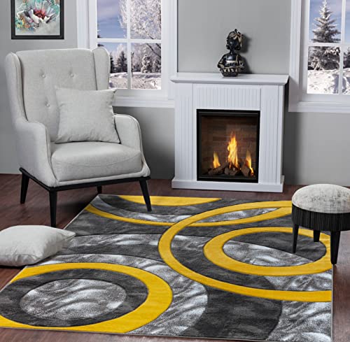 GLORY RUGS Area Rug Modern 2x3 Yellow Circles Geometry Soft Hand Carved Contemporary Floor Carpet Fluffy Texture for Indoor Living Dining Room and Bedroom Area - color: Yellow, size: 2' x 3' (Rectangular)