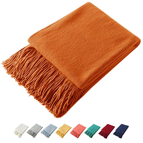 Homiest Decorative Knitted Throw Blanket with Fringe, Lightweight & Soft Acrylic Knit Blanket Tassel for Couch, Sofa, Bed (Dark Orange, 50 x 60 Inch) - color: Dark Orange, size: 50" x 60"