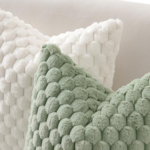 MIULEE Spring Sage Green Faux Fur Decorative Throw Pillow Covers 16x16 Inch Set of 2 Super Soft Cozy Plush Cushion Cases Luxury Fluffy Pillowcases for Sofa Couch Bed Living Room - color: Sage Green, size: 16" x 16" (Pack of 2)