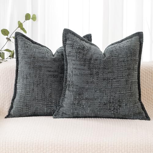 HPUK Fall Chenille Soft Throw Pillow Covers 18x18 Set of 2, Accent Cushion Covers for Living Room, Bedroom, Decorative Solid Color Pillow Covers for Couch, Sofa, Chair, Dark Grey - color: Chenille-dark Grey, size: 18" x 18" (Pack of 2)