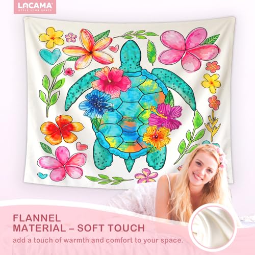 Lacama Sea Turtle Tapestry Ocean Tapestries, Cute Ocean Wall Tapestries Decor for Beach House Room Bedroom College Dorm Apartment, Sea Turtle Gifts for Women, 50x60 Inches - color: turtle-2-flower