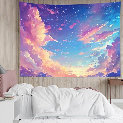 SCECALA Pink Cloud Tapestry Pastel Cloud and Blue Purple Sky Wall Tapestry Nature Fantasy Wall Hanging for Girls Bedroom Living Room College Dorm Photography Party Home Decor 80x60 Inch - color: Purple, size: 60"L x 80"W
