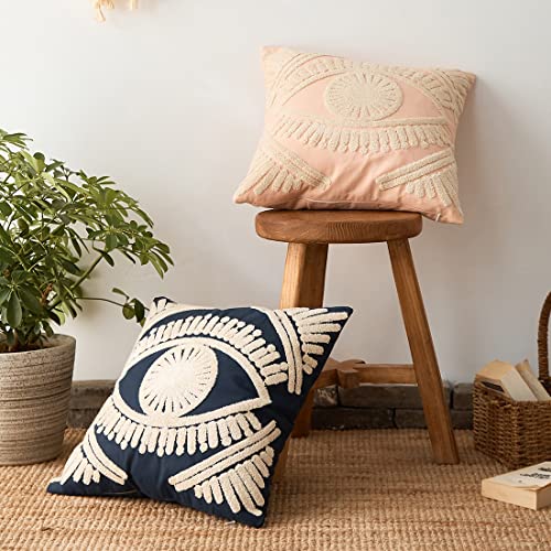 vctops Boho Geometric Tufted Decorative Throw Pillow Cover Farmhouse Cotton Embroidery Accent Square Cushion Case for Couch Sofa Bed (EmbroideryJ, 18"x18") - color: Embroideryj, size: 18" x 18" (Pack of 1)