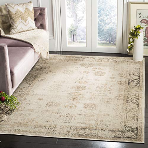 SAFAVIEH Vintage Collection Accent Rug - 4' x 5'7", Stone, Oriental Distressed Viscose Design, Ideal for High Traffic Areas in Entryway, Living Room, Bedroom (VTG117-440)